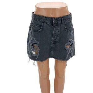Forever 21 Denim Skirt Black Distressed Mini Womens Size 30